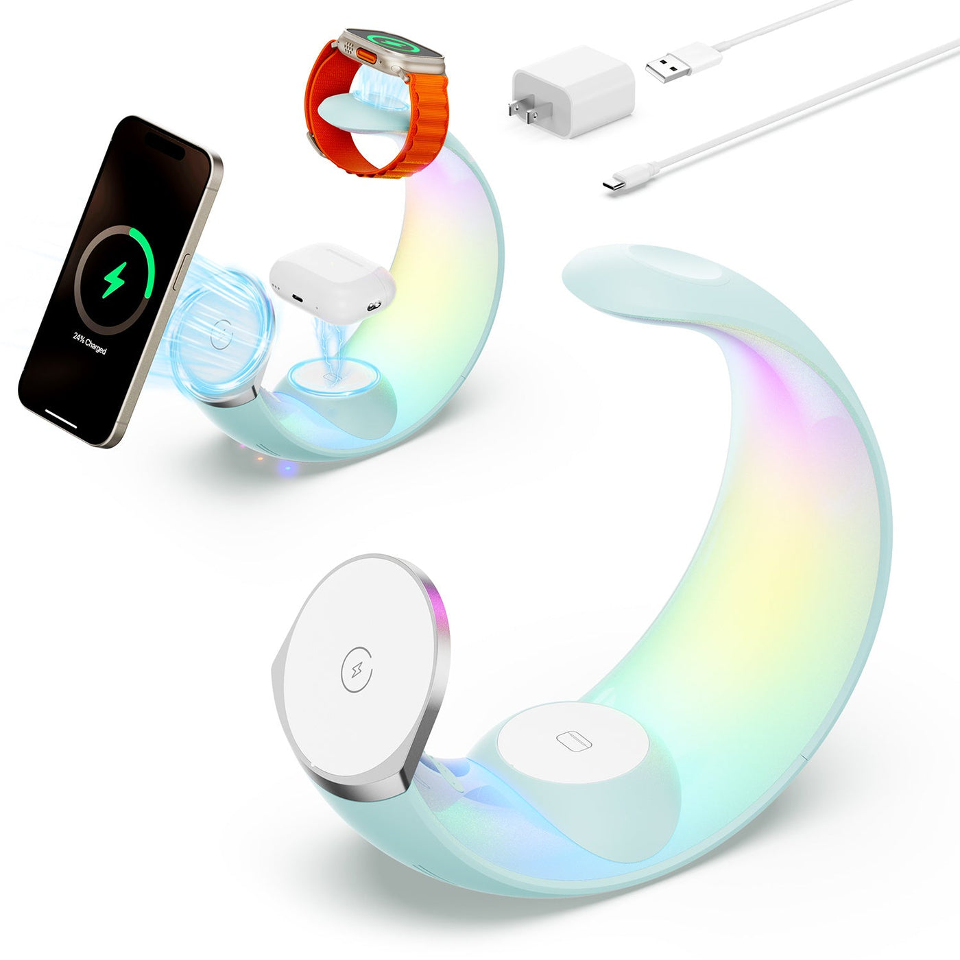 4-in-1 Crescent magnetische draadloze opladerstandaard voor meerdere apparaten, GEEN stekker Nexora Store