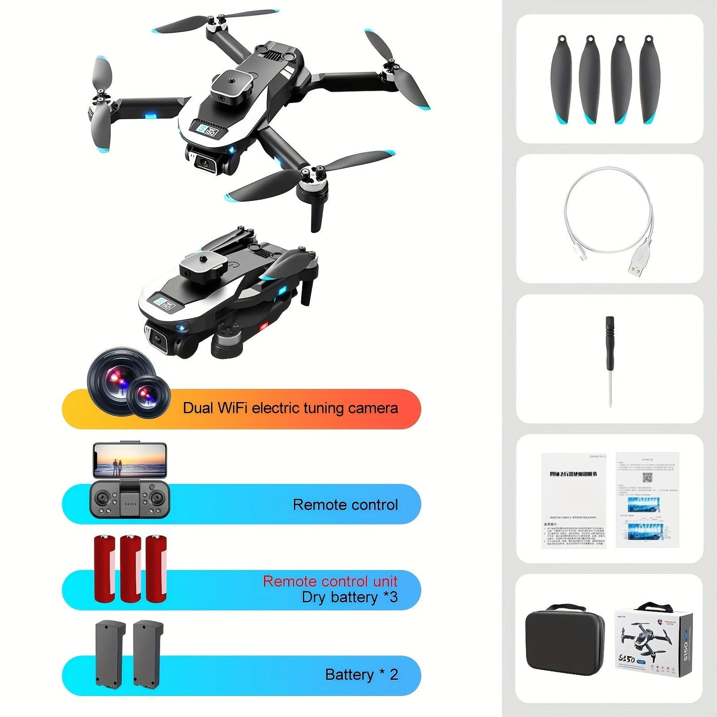FPV Drone 4k S150 GPS met 4K dubbele camera Obstakelvermijding RC Quadcopter Helikopter Optische stroom Flycam Doron Dronne Nexora Store