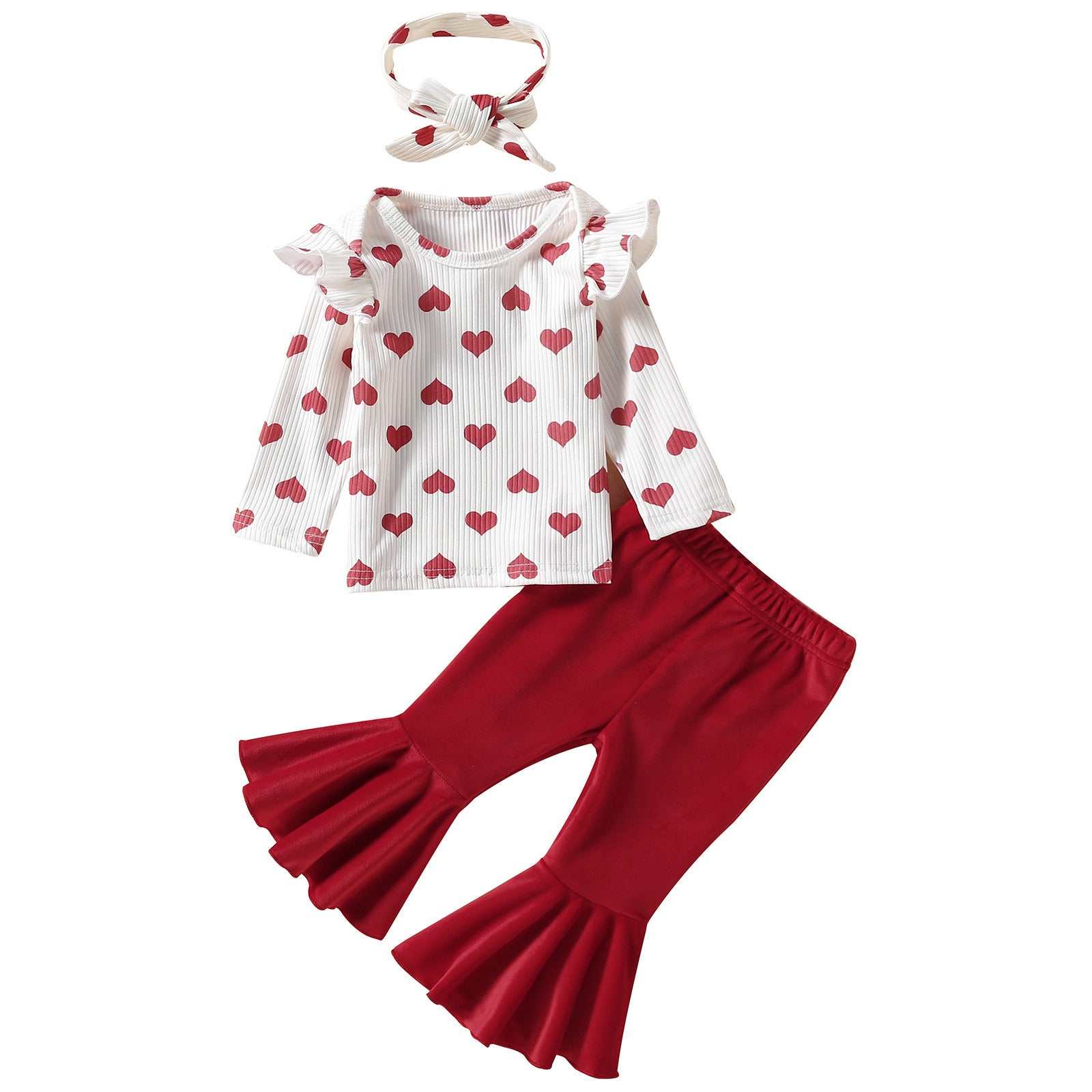 Set van twee witte Valentijnsdag-shirts met top, wijde broek en tweedelige set voor baby's en kinderen Ritchy's Shop
