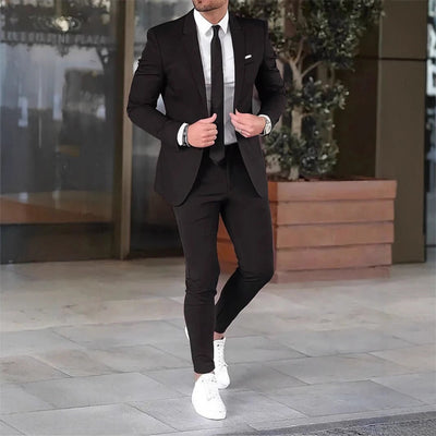 Tweedelige effenkleurige slim-fit jas-pakbroek Nexora Store