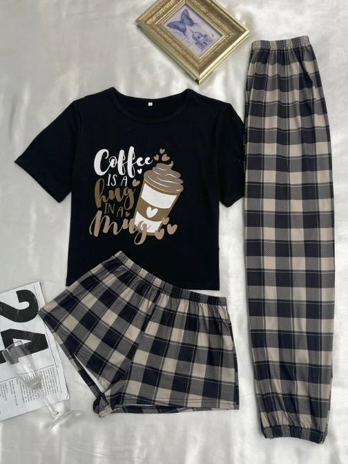 Driedelige pyjama voor dames, cartoon geruite shorts, broeken, huiskleding Nexora Store