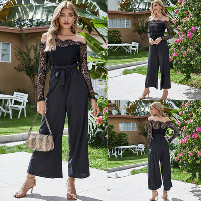 Dames jumpsuit met wijde pijpen en off-neck Ritchy's Shop