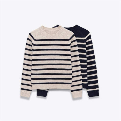Women's Round Neck Loose Striped Knit Sweater Nexora Store