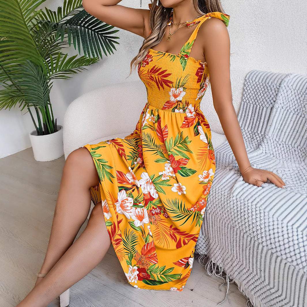 Bloemenprint jarretelle korset jurk in mode vakantie strand lange jurken zomerkleding voor vrouwen Nexora Store