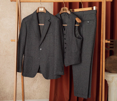 Herfst Winter Retro Visgraat Wol Slim Fit Herenpakken Ritchy's Shop