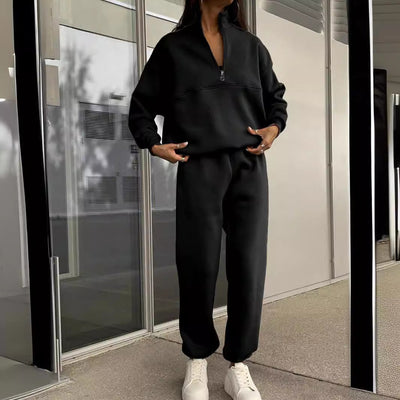 Sportief sweatshirt met lange mouwen, modieuze opstaande kraag, top met ritssluiting en elastische band, broek met zak, herfstkleding voor dames Ritchy's Shop