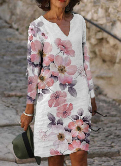 V-hals bloemenprint casual jurk met lange mouwen Nexora Store