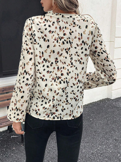 Elegante blouse met lange mouwen en V-hals voor dames, all-over print, tops met lange mouwen Nexora Store