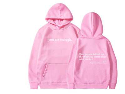 Lieve persoon achter mij, de wereld is een betere plek met jou erin, liefde, de persoon voor je, dames hoodie met pluche letters en kangoeroezak, trekkoord en print, unisex trendy hoodies Ritchy's Shop