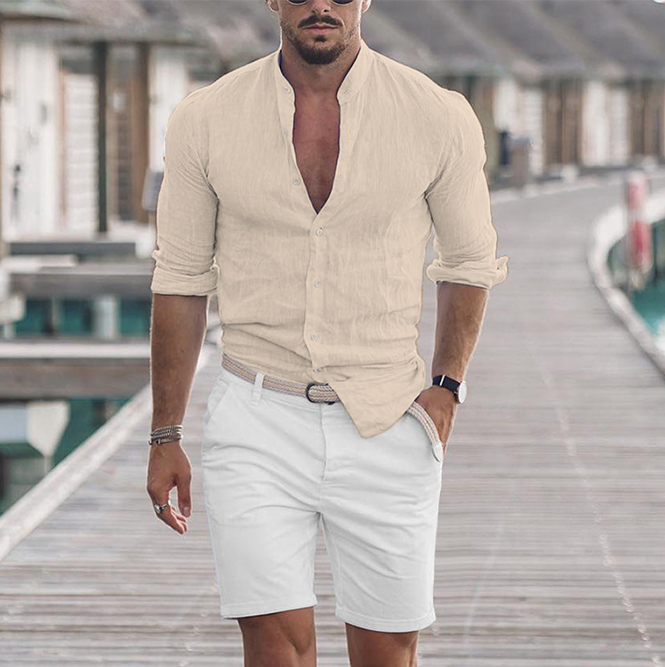 Herenoverhemd met lange mouwen en knoopjes, casual effen tops voor lente en herfst Nexora Store