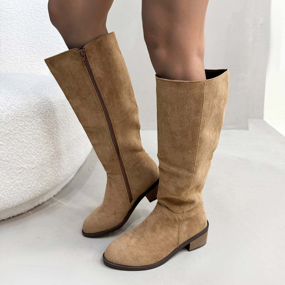 Chunky Heel Small Slim Suede Over The Knee Side Zipper Boots Nexora Store