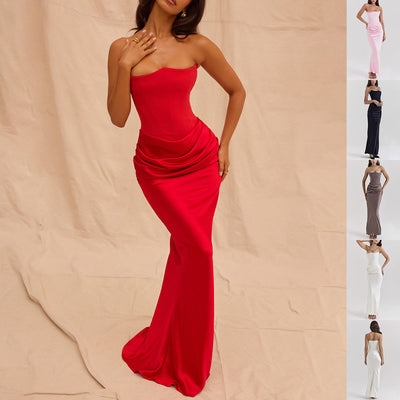 Slanke Tube Top Lange Jurk Sexy Mode Bandeau Rugloze Feestavondjurken Voor Vrouwen Kleding Nexora Store