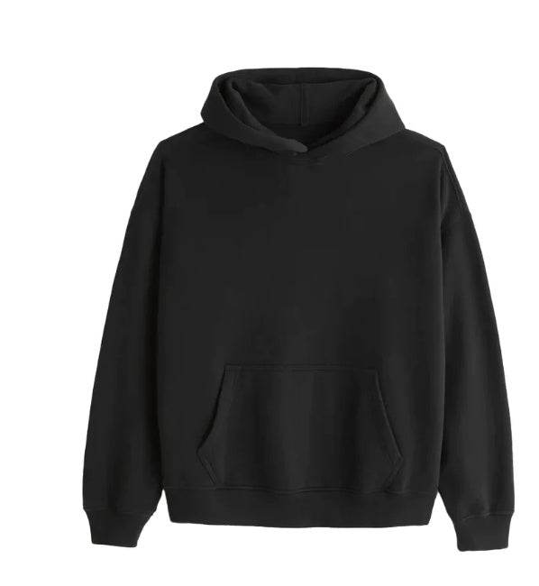 Zwarte casual damestop met zakken en capuchon, lange lantaarnmouwen, polyester pullover