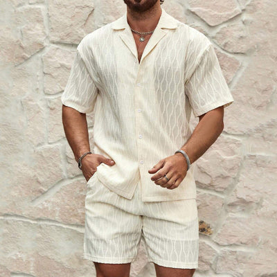 Heren Trainingspakken Zomermode Effen Los Casual Tweedelig Revers Knoop Shirt Shorts Strandvakantie All-match Outfits Mannelijk Ritchy's Shop