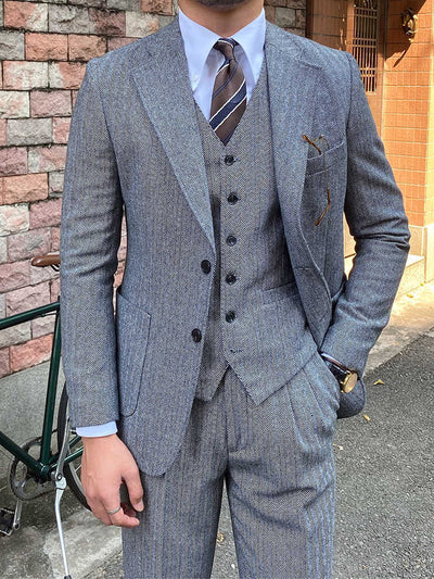 Herfst Winter Retro Visgraat Wol Slim Fit Herenpakken Ritchy's Shop