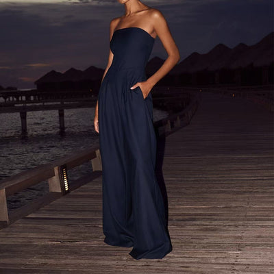 Losse Tube-top Jumpsuit Ins Fashion Rugloze Wijde Pijpen Lange Broek Overalls Dameskleding Mijn winkel