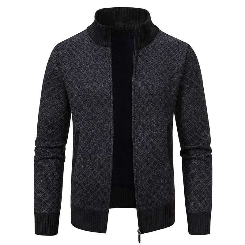 Thickened Plaid Print Jacket Cardigan Fashion Slim Fit Zipper Stand Collar Sweater Winter Men's Casual Long Sleeve Knitted Top Clothing Nexora Store