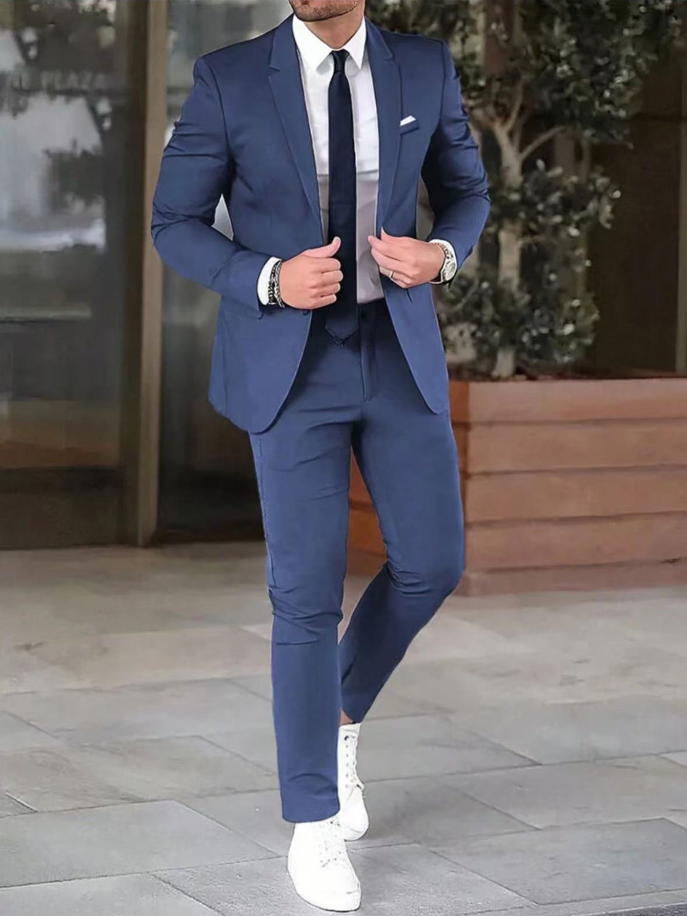 Tweedelige effenkleurige slim-fit jas-pakbroek Nexora Store