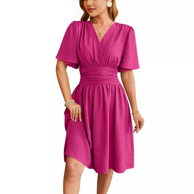 V-hals getailleerde taille flare-mouwen modejurk voor dames Ritchy's Shop