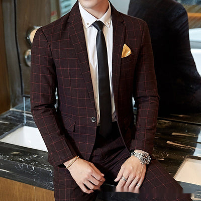 Herenpak in Koreaanse stijl, slim-fit, geruit, casual kleding Nexora Store