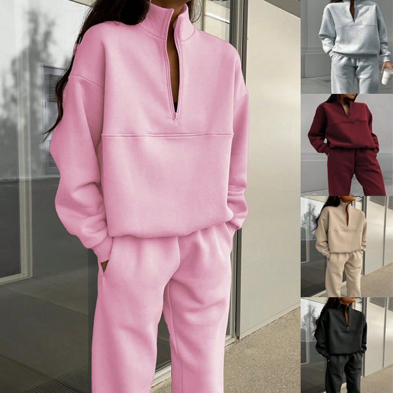 Sportief sweatshirt met lange mouwen, modieuze opstaande kraag, top met ritssluiting en elastische band, broek met zak, herfstkleding voor dames Ritchy's Shop