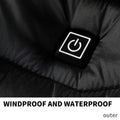 Elektrische verwarmde jas met winddichte en waterdichte technologie voor buitensporten zoals skiën.
