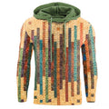Men's streetwear print set hoodie with colorful 3D digital pattern and green hood