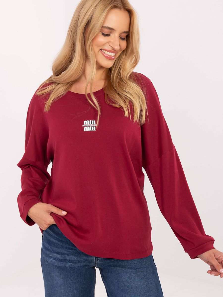 Blouse model 217043 red long sleeve cotton spandex blend one-size casual top