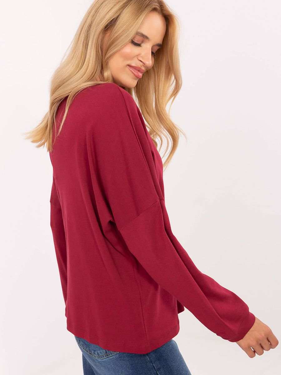 Blouse model 217043 red long sleeve cotton spandex blend one-size casual top