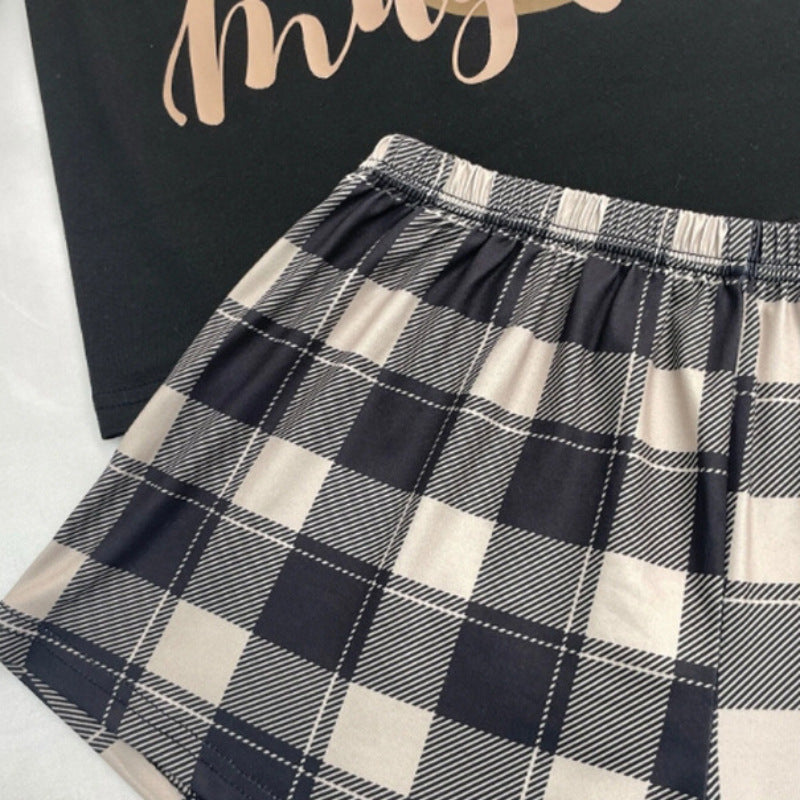 Driedelige pyjama voor dames, cartoon geruite shorts, broeken, huiskleding Nexora Store