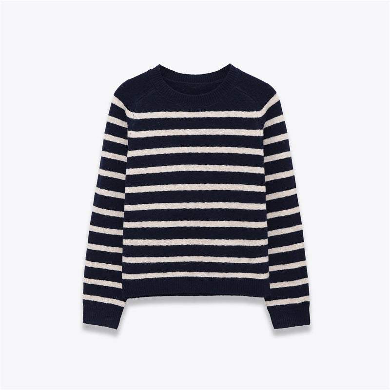 Women's Round Neck Loose Striped Knit Sweater Nexora Store