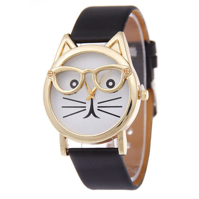 Cartoon Watch With Glasses Cat Student Belt Watch Women's Quartz Watch Gift Watch Nexora Store