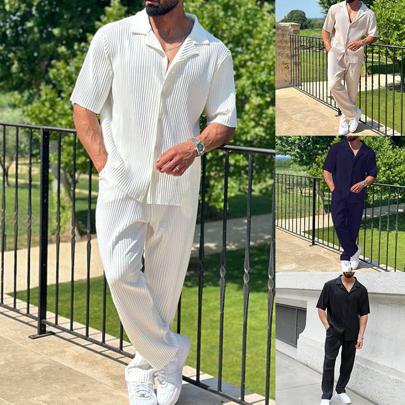 Sportief herenpak korte mouw wit casual tweedelig katoenen mix