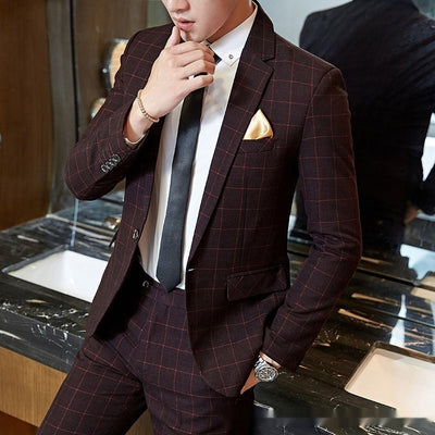 Herenpak in Koreaanse stijl, slim-fit, geruit, casual kleding Nexora Store