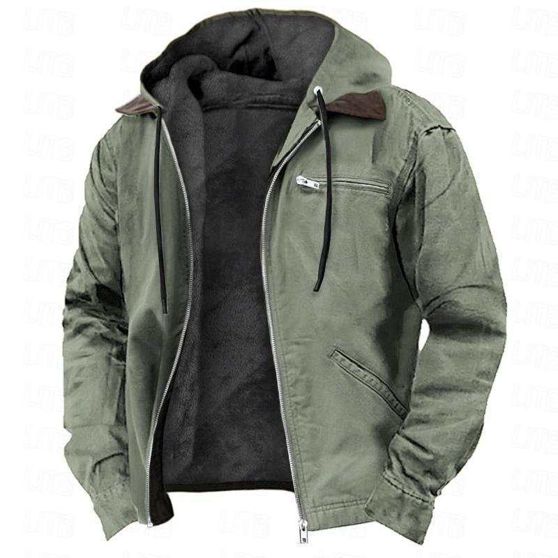 Winter Hooded Coat With Pockets Fashion Warm Fleece Zip-up Jacket Casual Outwear Men's Clothing Nexora Store