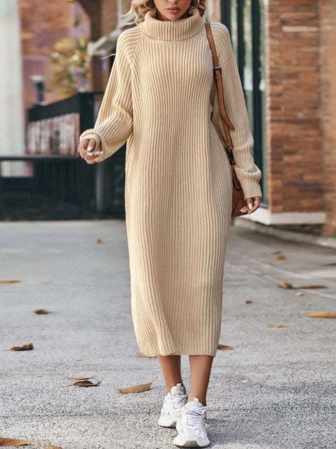 Winter Turtleneck Knitted Sweater Dress Fashion Solid Loose Pullover Long Dresses For Women Clothing Nexora Store