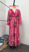 Lange mouwen bloemenprint jurk elegante V-hals geplooide hoge taille grote swing chiffon maxi-jurken voor dameskleding Nexora Store