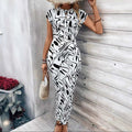 Elegante gestreepte jurk met tailleband, ronde hals, korte mouwen en lang patroon Nexora Store