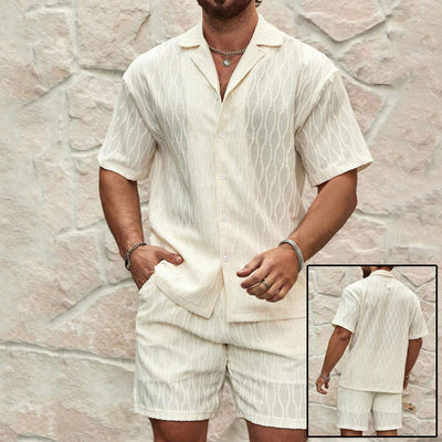 Heren Trainingspakken Zomermode Effen Los Casual Tweedelig Revers Knoop Shirt Shorts Strandvakantie All-match Outfits Mannelijk Ritchy's Shop