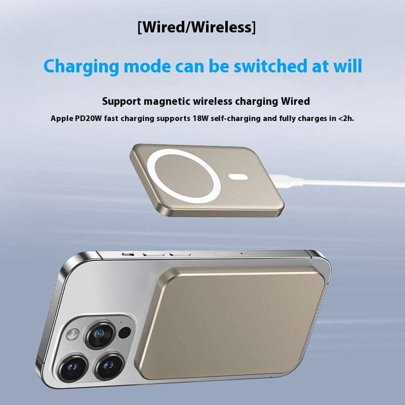 Magsafe magnetic wireless fast charging portable power supply attached to smartphone