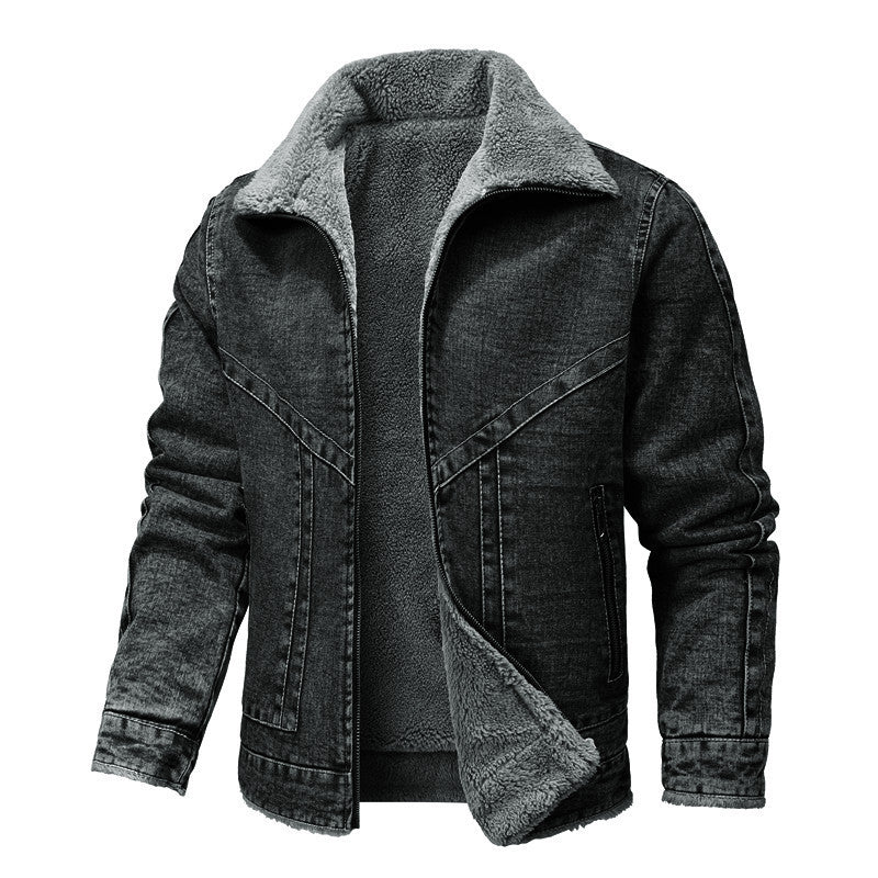 Retro revers losse katoenen jas fleece gevoerde verdikking denim jas Ritchy's Shop