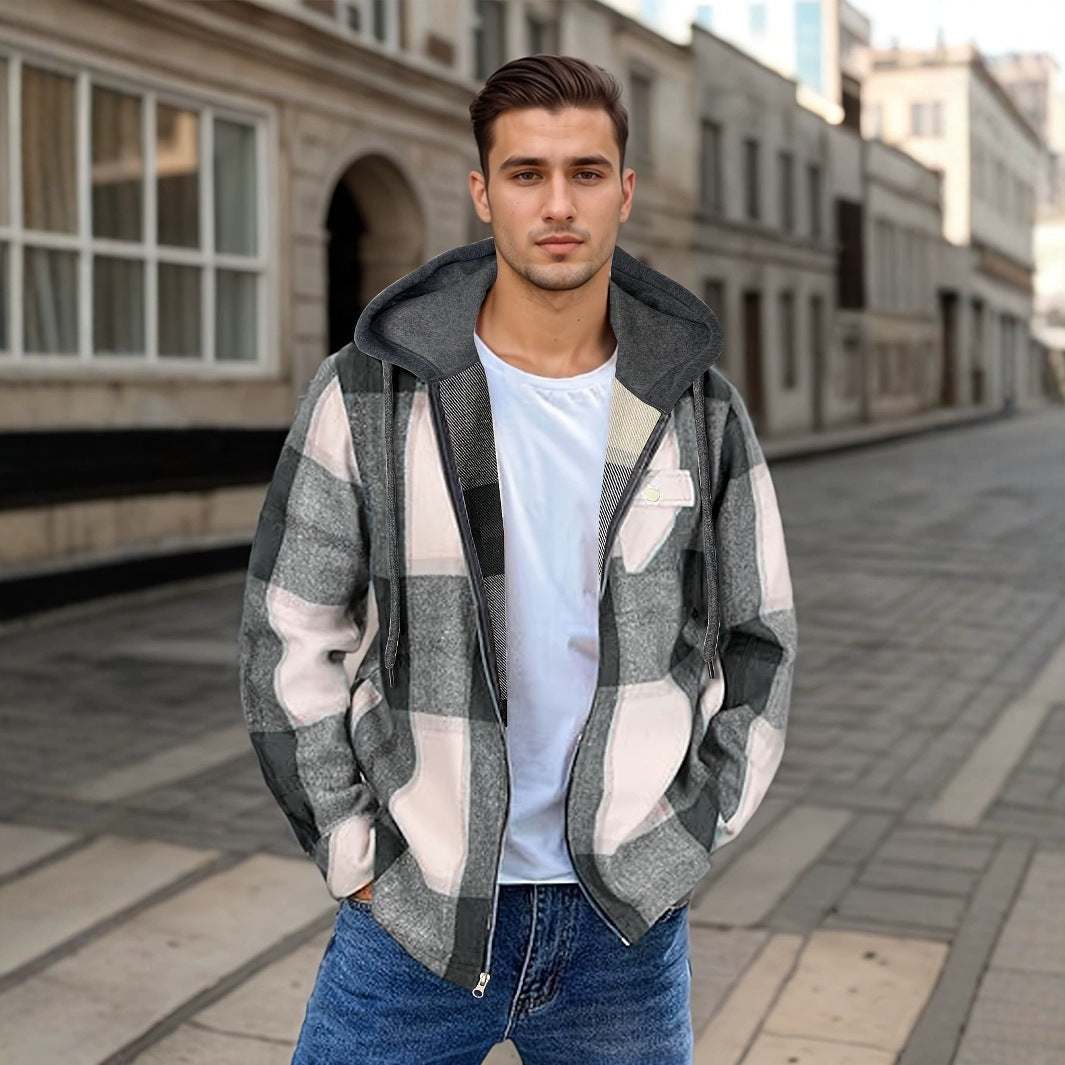 Men's Flannel Jacket Zipper Hooded Jacket Nexora Store