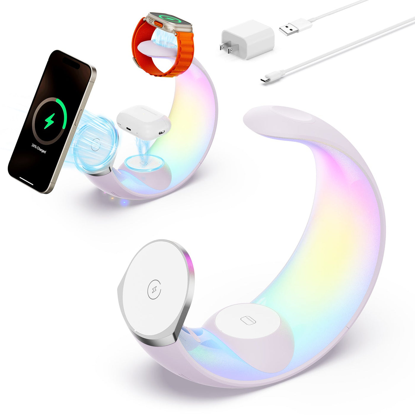 4-in-1 Crescent magnetische draadloze opladerstandaard voor meerdere apparaten, GEEN stekker Nexora Store