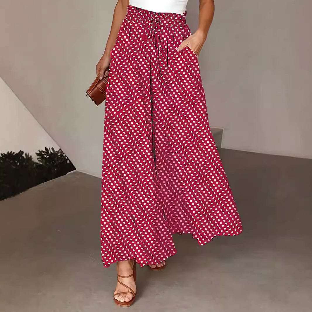 Broek met stippenprint, modieuze losse elastische taille, wijde broeken voor dameskleding Mijn winkel