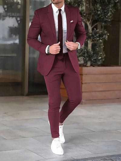 Tweedelige effenkleurige slim-fit jas-pakbroek Nexora Store