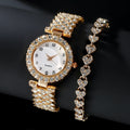 luxe dames quartz horloge en armband set met gouden sieraden en kristalsteen decoratie