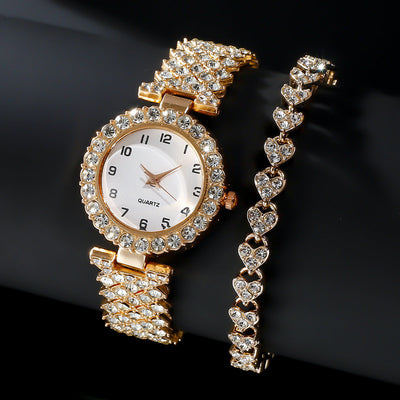 Mode sieraden 2 stuks luxe mode dameshorlogeset zilveren band dames quartz polshorloge legering armband voor dames sieradenset klok cadeau Nexora Store