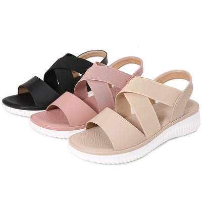 Bohemian stijl gestreepte elastische platte sandalen met rubberen band Nexora Store