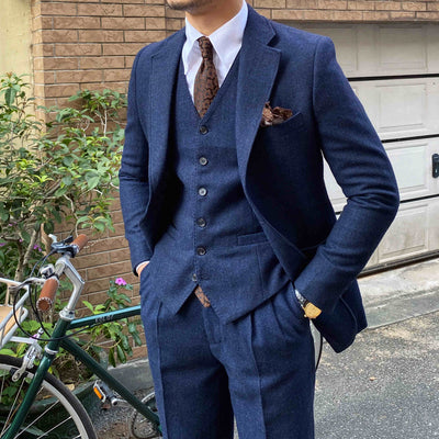 Herfst Winter Retro Visgraat Wol Slim Fit Herenpakken Ritchy's Shop