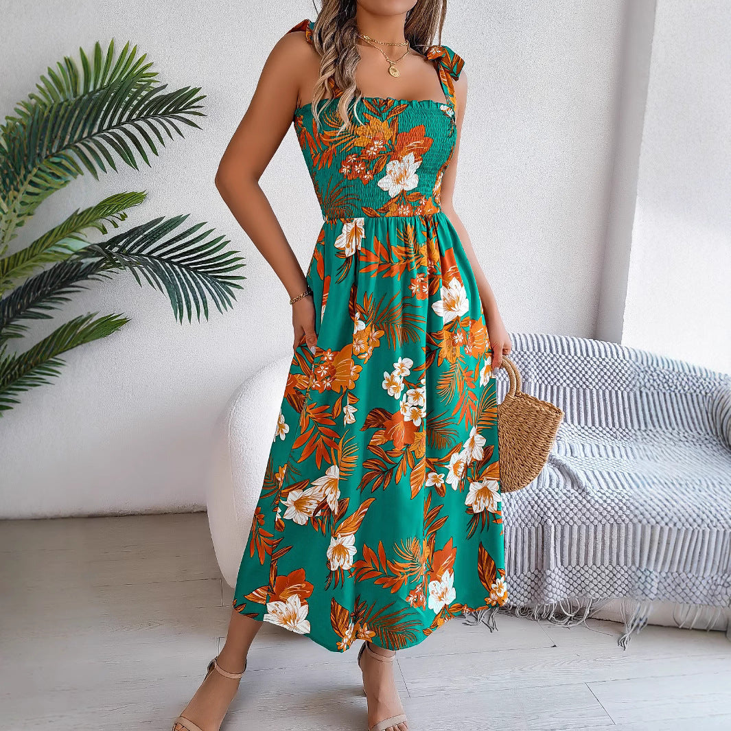 Bloemenprint jarretelle korset jurk in mode vakantie strand lange jurken zomerkleding voor vrouwen Nexora Store